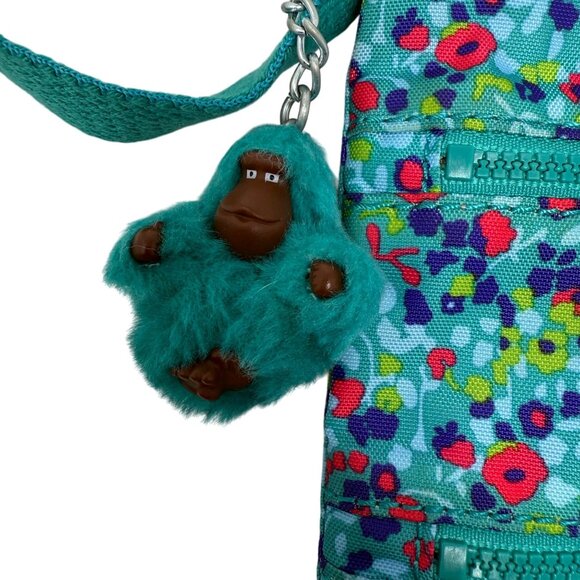 Kipling Alvar Crossbody Bag Aqua Blue Floral Furry Monkey Keychain Otto Purse - Picture 2 of 8